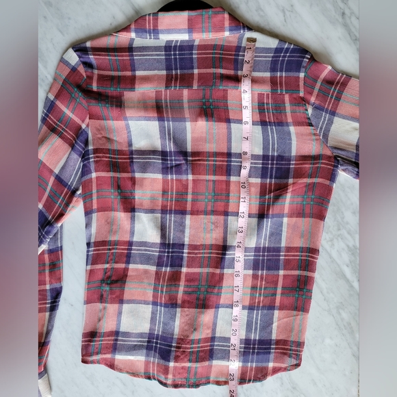 Band of Gypsies Plaid Blouse Small Red Checker Long Sleeve Button Up Casual - Picture 4 of 7